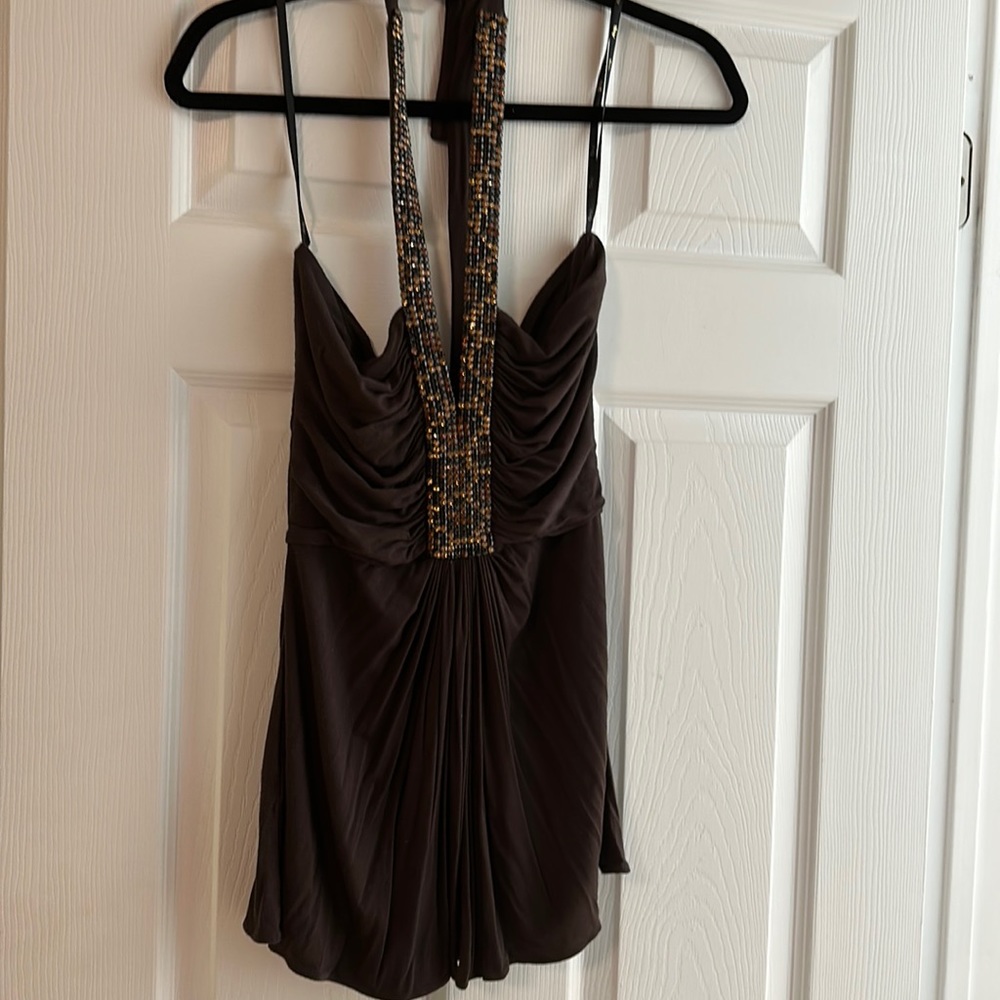 Stunning Sky top with leopard rhinestones